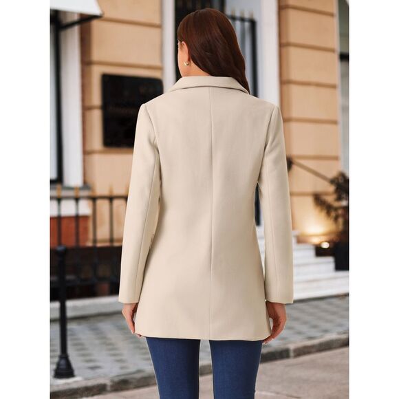 Mid-Long Casual Notch Lapel Single-Breasted Peacoat White - Picture 4 of 6